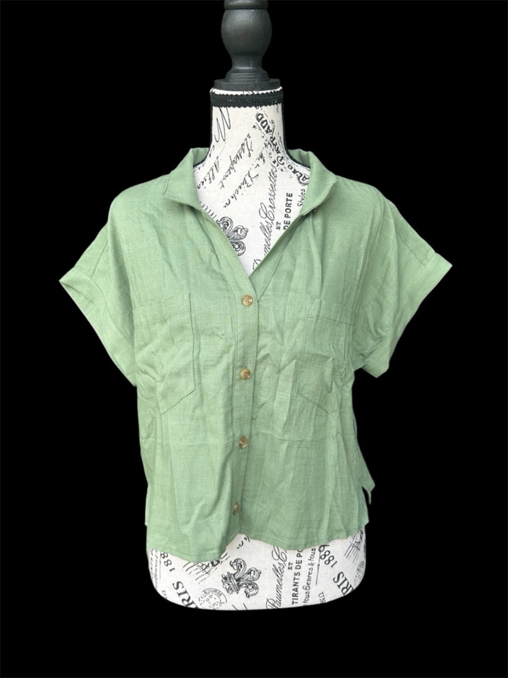 francesca’s Sage Green Button‑Up Top • Rayon Linen • Size Small